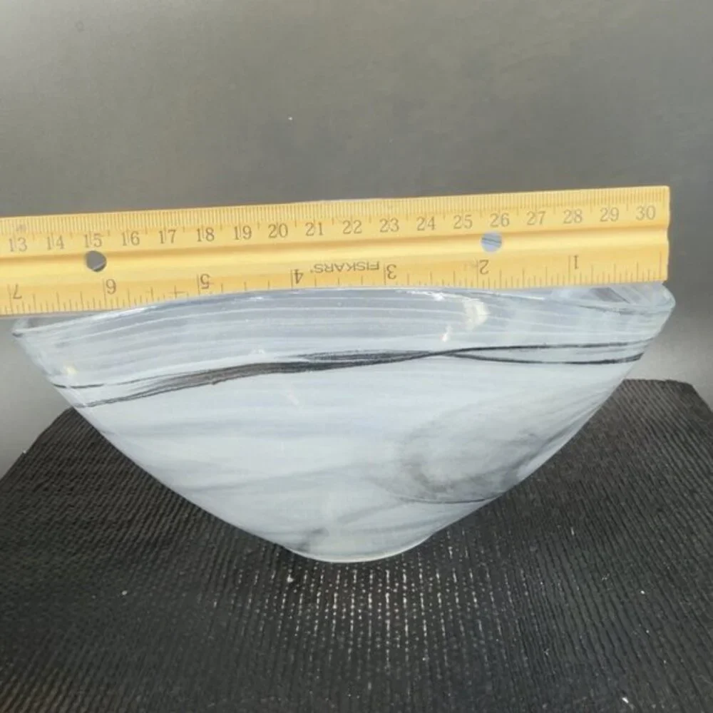Venetian‎ Art Glass Curved Dish Bowl Recycle Glass Black Swirl Pattern Italy VTG